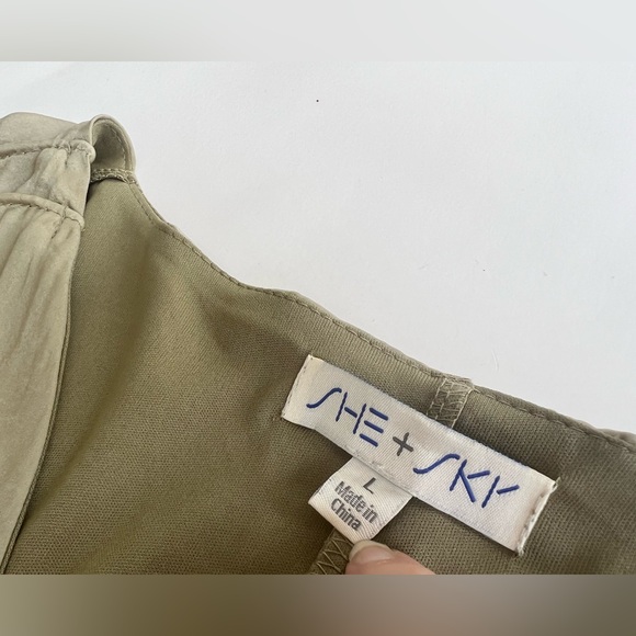She + Sky Soft Green Long Sleeve Pleated Dress Size L - Picture 7 of 13